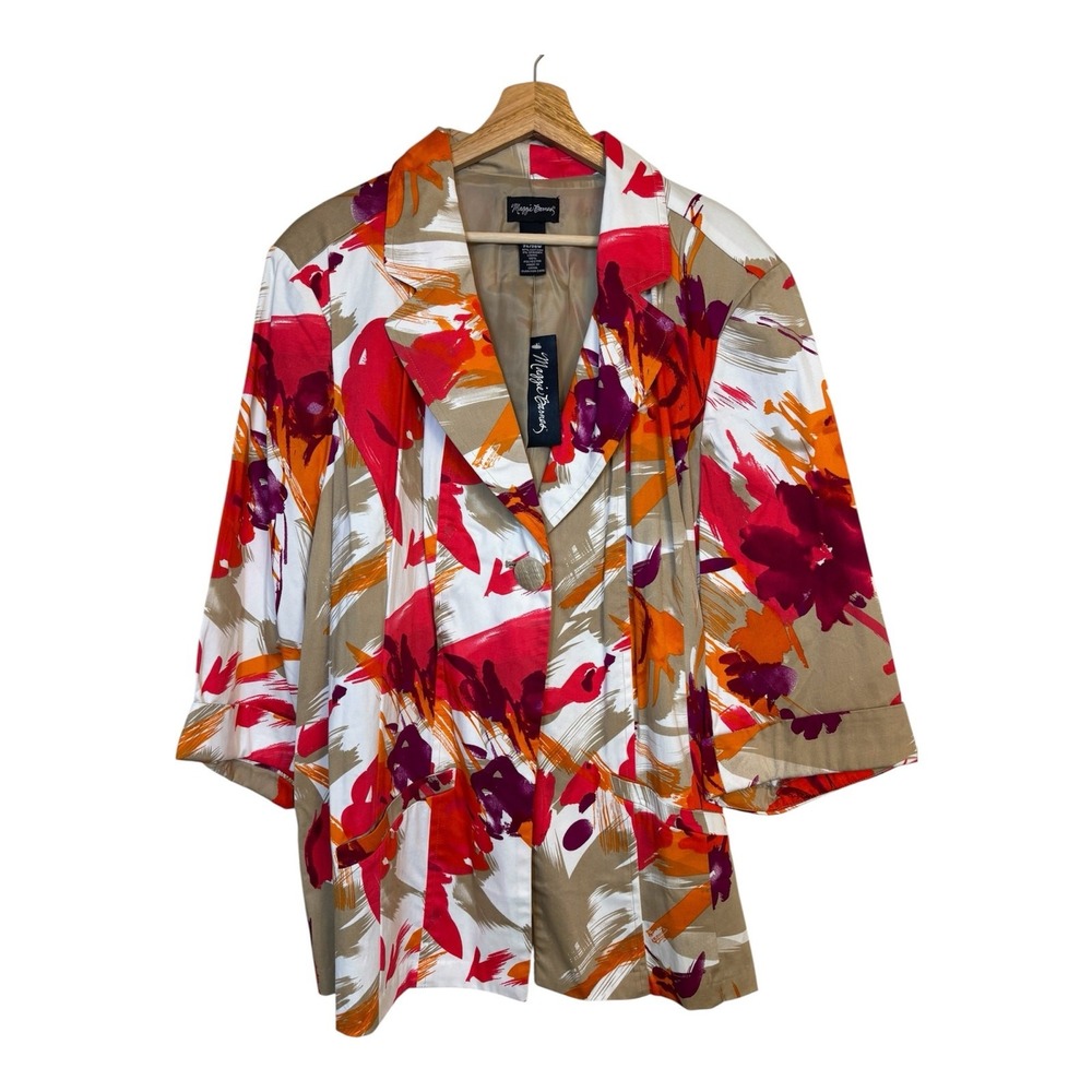 Maggie Barnes Abstract Floral Blazer Jacket 3X Cotton Artsy Maximalist Retro NWT